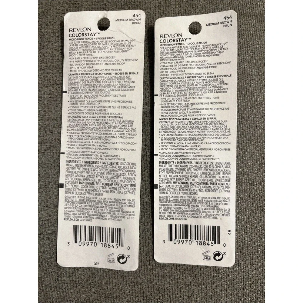 Revlon Colorstay Micro Brow Pencil Hair-Like Precision 454 Medium Brown, 2 packs
